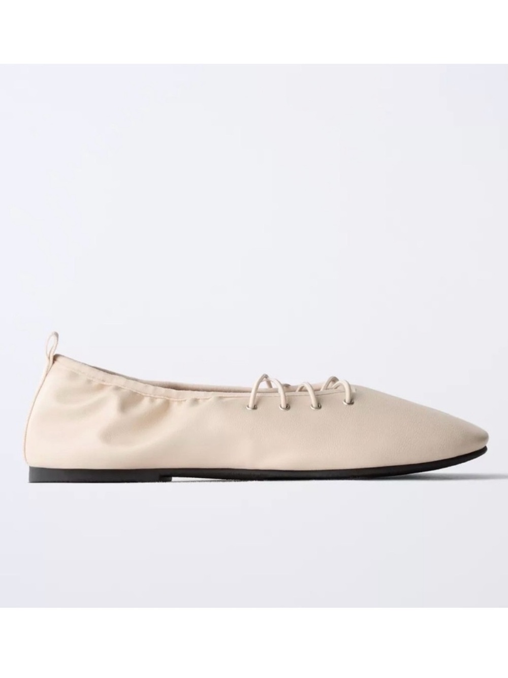 NEW Zara Leather Lace Up Ballet Flats Size 38